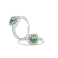 S925 sterling silver ring with princess cut green moissanite in square halo setting - Multi-Faceted Cyan Moissanite