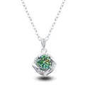 S925 sterling silver necklace featuring a square geometric pendant with green moissanite - 1CT Moissanite / Black