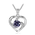 S925 sterling silver heart necklace featuring a large round purple gemstone pendant - 925 Silver / Silver / Violet Blue