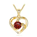 S925 sterling silver heart necklace with a vibrant red stone and gold finish - 925 Silver / Gold Garnet Red