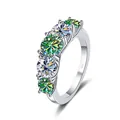 Classic S925 sterling silver ring with 5 round-cut moissanite stones in a row - US 5 / Teal
