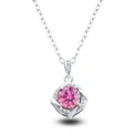 S925 sterling silver necklace featuring a round pink moissanite windmill pendant - 1CT Moissanite / Pink
