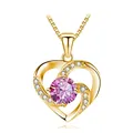 Interlocking heart pendant necklace in gold finish with a pink stone and small white diamonds - 925 Silver / Gold Pink