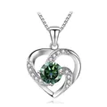 Elegant s925 silver heart necklace with large green moissanite gemstone and fine box chain - 925 Silver / Silver Emerald Green