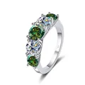 S925 sterling silver ring featuring five colorful round-cut moissanite stones in a row - US 5 / Dark Green