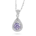 Macro shot of 925 silver necklace featuring a pear-shaped pendant with a purple moissanite - Light Purple Main Stone