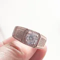 Luxury rose gold men's moissanite ring with square halo and diamond-set band in main view - US Size 7 / Rose Gold White with Large Stone