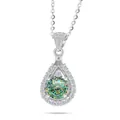 Detailed view of a pear-shaped 925 sterling silver necklace with a moissanite pendant - Teal Blue Main Stone