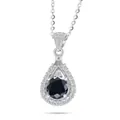 Detail of pear-shaped pendant with round black gemstone and pavé-set silver chain - Black Main Stone