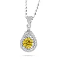 Detail of 925 silver necklace featuring a halo-set pear-shaped yellow moissanite pendant - Golden Yellow Main Stone
