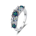 Anello in argento sterling S925 con cinque pietre moissanite tonde colorate a griffe - Arcobaleno