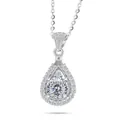 Elegant 925 sterling silver necklace with teardrop moissanite pendant and chain - White Main Stone