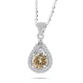 925 sterling silver necklace featuring a teardrop halo pendant with champagne moissanite - Champagne Main Stone