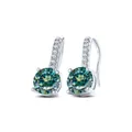 Σκουλαρίκια S925 ασήμι με μπλε-πράσινο moissanite σε κλασικό δέσιμο τεσσάρων δοντιών - Πετρόλ
