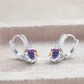 S925 sterling silver hoop earrings with oval rainbow moissanite and micro-pave stones - 1CTx2 / AB Rainbow