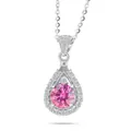 Elegant 925 silver necklace featuring a pear-shaped pendant with a pink moissanite stone - Pink Main Stone