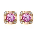 Luxe 925 zilveren roségoud vergulde vierkante halo oorbellen met roze moissaniet - 0.5ct Verguld / Roze