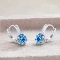 S925 sterling silver hoop earrings featuring 2CT round blue moissanite and pave zircons - 1CTx2 / Sapphire Blue