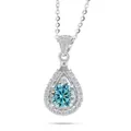 925 silver necklace with teardrop blue moissanite pendant and halo diamond accents - Blue Main Stone