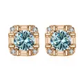 Vierkante 925 zilveren roségouden oorknopjes met blauwe moissaniet en halo-diamant - 0.5ct Verguld / Origineel Blauw