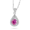 925 silver necklace featuring a teardrop pendant with pink moissanite and halo stones - Peach Pink Main Stone