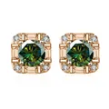 Vierkante zilveren oorknopjes met groene moissaniet in roségoudzetting - 0.5ct Verguld / Donkergroen