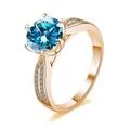 Anello in argento S925 oro rosa con moissanite blu da 3 carati e piccoli diamanti laterali - US 5 / Aqua