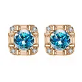 Square rose gold earrings featuring round blue moissanite surrounded by diamonds - 0.5ct Gold Plated / Aqua
