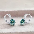 Boucles d'oreilles créoles en argent S925 avec moissanite bleu-vert taille ronde - 1CTx2 / Bleu sarcelle