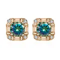 925 zilveren roségouden vierkante oorknopjes met donkere groenblauwe moissanite - 0.5ct Verguld / Regenboog