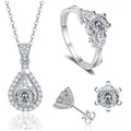 Detailaufnahme von 925 Silber Schmuckset mit Moissanit-Halskette, Ring und Ohrsteckern - Weiß 100-Facetten-Schliff