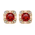 Vierkante roségoud vergulde 925 zilveren oorbellen met een robijnrode ronde middensteen - 0.5ct Verguld / Geluksrood