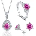 Detailansicht eines Schmucksets aus 925er Silber mit rosa Steinen und Halskette - Rosa Hundert-nudel-schnitt