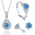 Detailansicht des 925 Silber Schmucksets mit blauem Moissanit Anhänger, Ring und Ohrringen - Saphirblau