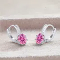 Elegant S925 silver hoop earrings with oval pink gemstone and white zircon accents - 1CTx2 / Pink