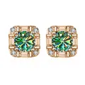 Roségouden zilveren vierkante oorknopjes met een grote groene moissanite steen - 0.5ct Verguld / Teal