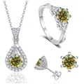 Detailansicht eines 925er Silber Schmucksets mit gelben Moissanit-Tropfen-Edelsteinen - Gelbgrün