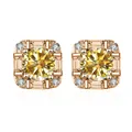 Roségouden vierkante oorknopjes met een centrale gele edelsteen en witte diamantaccenten - 0.5ct Verguld / Goud