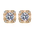 Roségouden vierkante oorknopjes met ronde middensteen en baguette-geslepen halo - 0.5ct Verguld / Wit