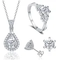 925 Sterling Silber Schmuckset mit Moissanit Anhänger Halskette Ring und Ohrringen - Weiß / Größe 5