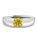 Bague élégante en argent S925 avec une pierre moissanite jaune ronde et sertissage à quatre griffes - Ouvert Réglable / Jaune d'Or