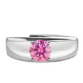 Bague classique en argent S925 avec une moissanite rose ronde sertie à quatre griffes - Ouvert Réglable / Rose