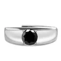 Bague réglable en argent S925 pour homme avec pierre noire ronde sertie à quatre griffes - Ouvert Réglable / Noir