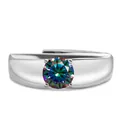 Bague classique en argent S925 pour homme avec une grande pierre moissanite - Ouvert Réglable / Arc-en-ciel