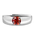 Bague classique en argent S925 avec une moissanite orange ronde sertie à quatre griffes - Ouvert Réglable / Rouge