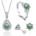 Elegantes Schmuckset aus 925 Sterlingsilber mit gelb-grünem Moissanit und Tropfenanhänger - Facettenreicher Cyan Moissanit / Größe 5