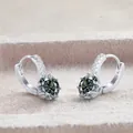 S925 silver hoop earrings with large oval dark grey stone and small pave set diamonds - 1CTx2 / Gray