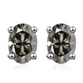 Detalle de pendientes de plata 925 con moissanita gris oscuro de corte ovalado y engaste de 4 garras - Gris