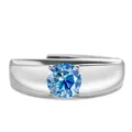 Bague classique en moissanite S925 pour homme avec une pierre bleu ciel de coupe ronde - Ouvert Réglable / Bleu saphir