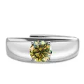 Bague réglable en argent sterling S925 avec moissanite vert-jaune et serti classique à 4 griffes - Ouvert Réglable / Jaune-vert